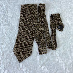 Vintage Botticelli Italian Silk Tie Blue & Gold Luxury Design Chain Pattern